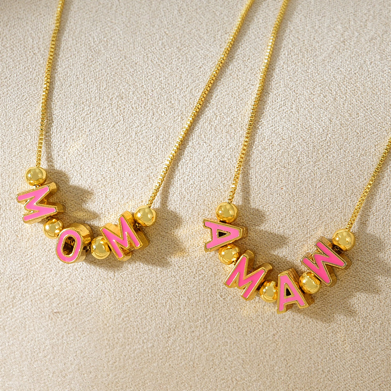 Collar Con Cuentas De Mamá Con Letra De Aceite De Goteo De Cobre
