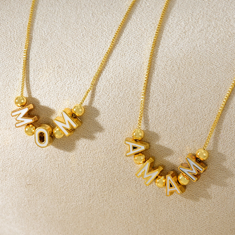Collar Con Cuentas De Mamá Con Letra De Aceite De Goteo De Cobre