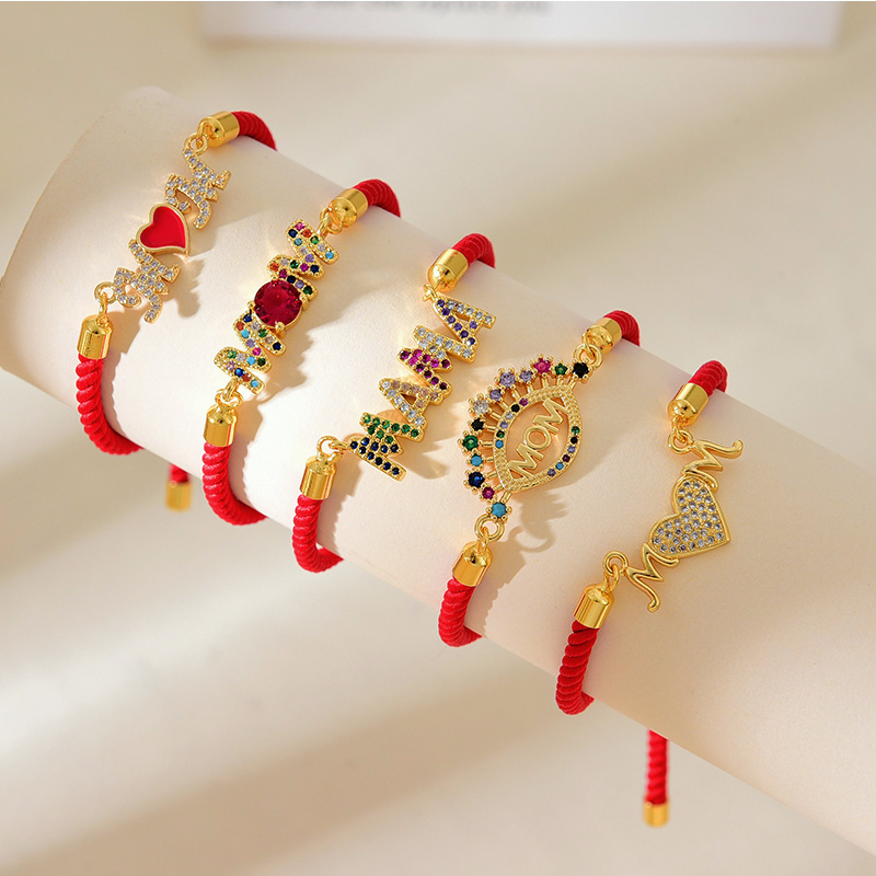 Pulsera Trenzada Con Letras Mama De Circonitas En Cobre