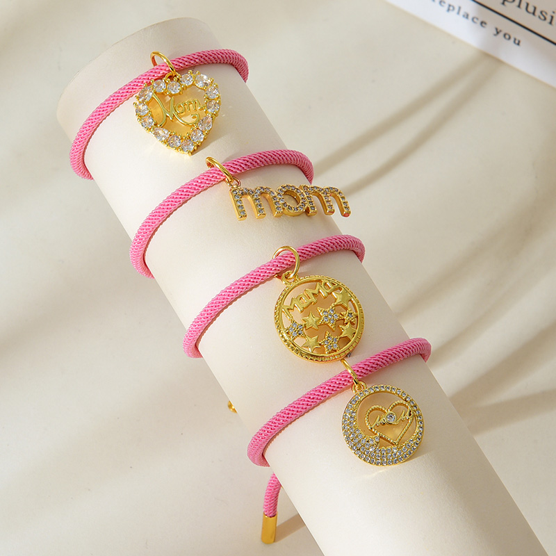 Pulsera Trenzada Con Colgante De Amor M0m Con Letras De Circón Con Incrustaciones De Cobre