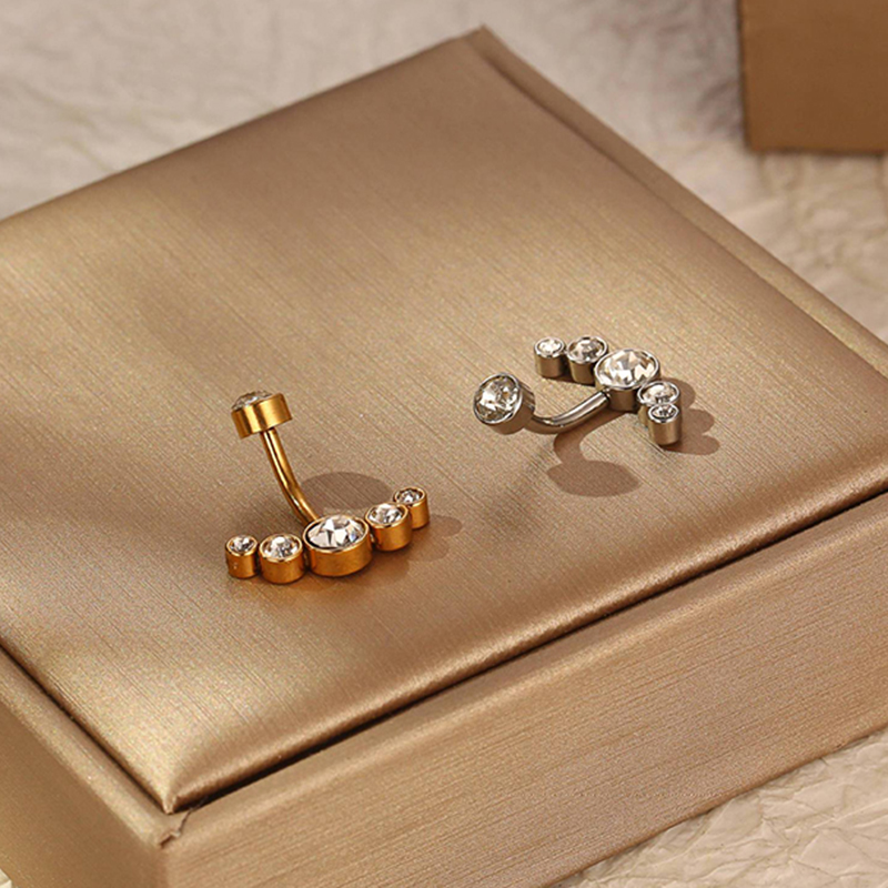 Piercing Ombligo Curvo De Diamantes De Acero Inoxidable