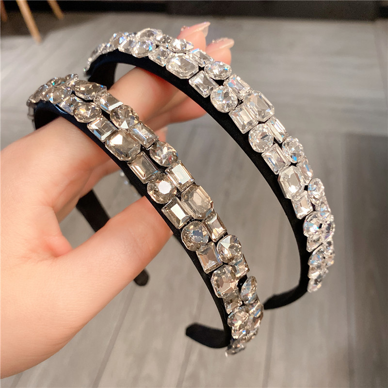 Fashion Gray Brick Geometric Diamond-encrusted Wide-brimmed Headband