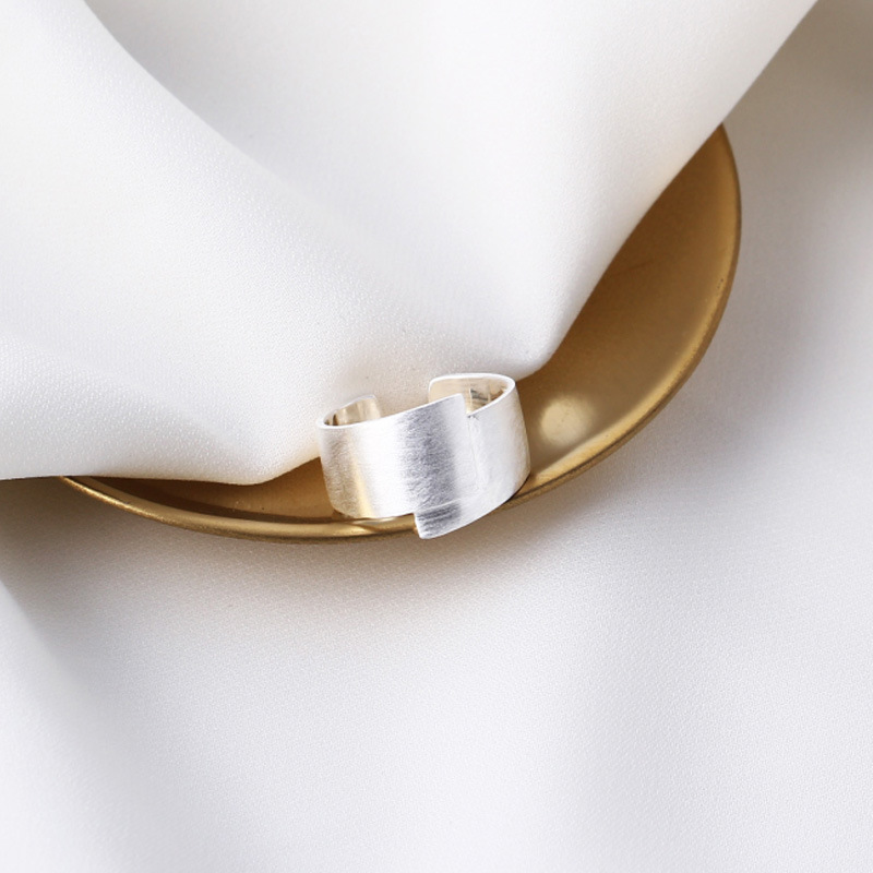 Fashion Brushed Silver Brushed Silver Wide Open Ring