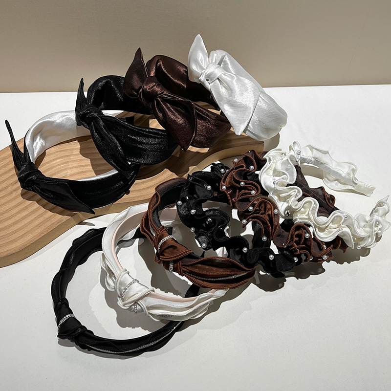 Fashion Brown Rhinestone Knotted Headband Fabric Diamond-encrusted Knotted Wide-brimmed Headband