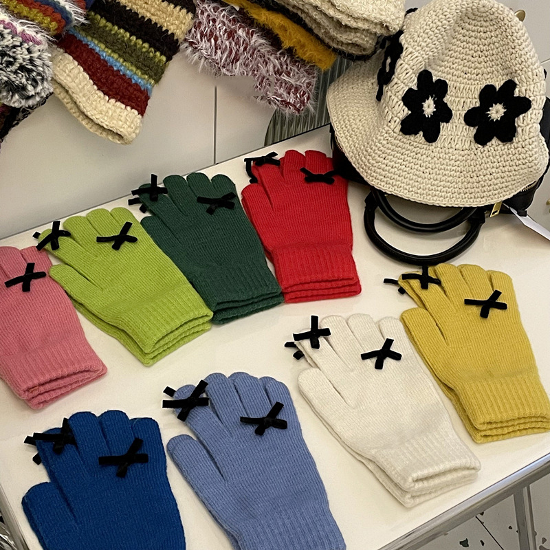 Guantes De Cinco Dedos De Punto Con Lazo De Poliéster