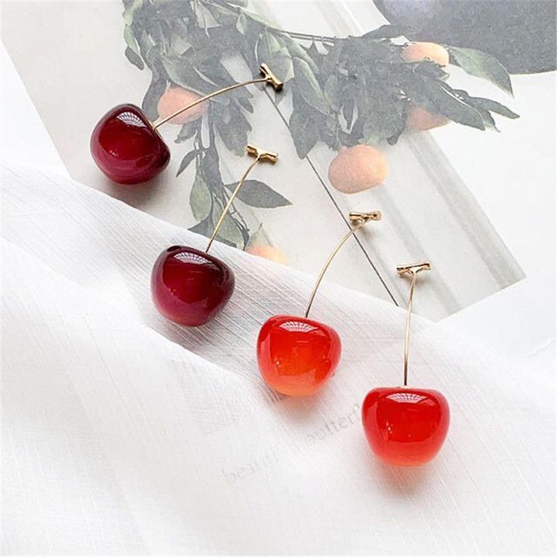 Fashion Large Dark Red Metal Geometric Cherry Stud Earrings