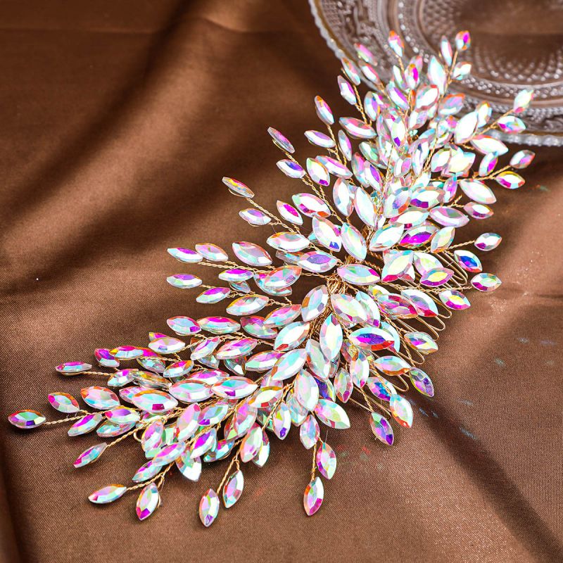 Fashion Purple Crystal Beads Braided Hair Comb