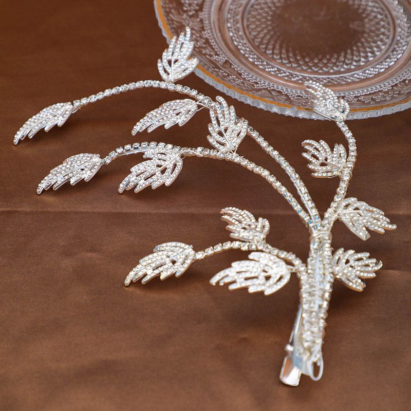 Fashion Silver Rhinestone Leaf Hairpin