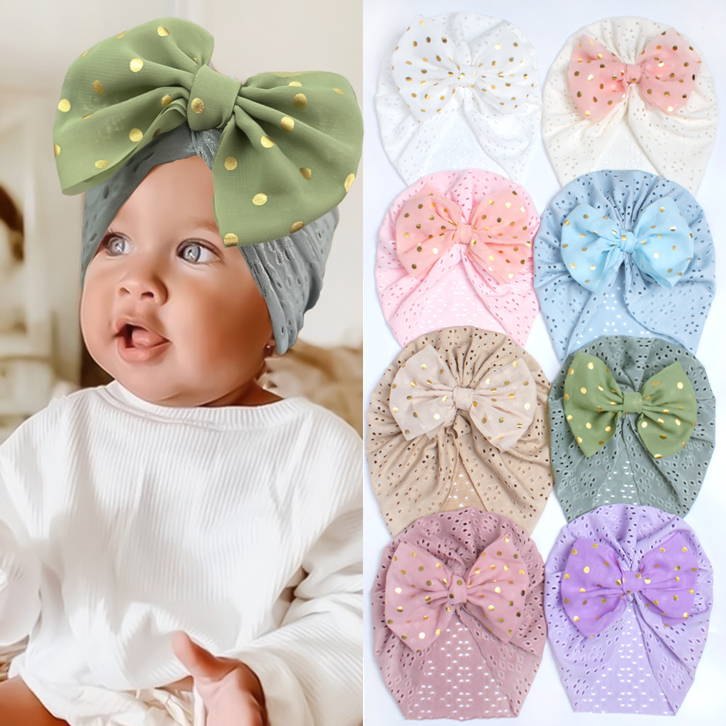 Fashion White Fabric Bronzing Bow Pullover Hat