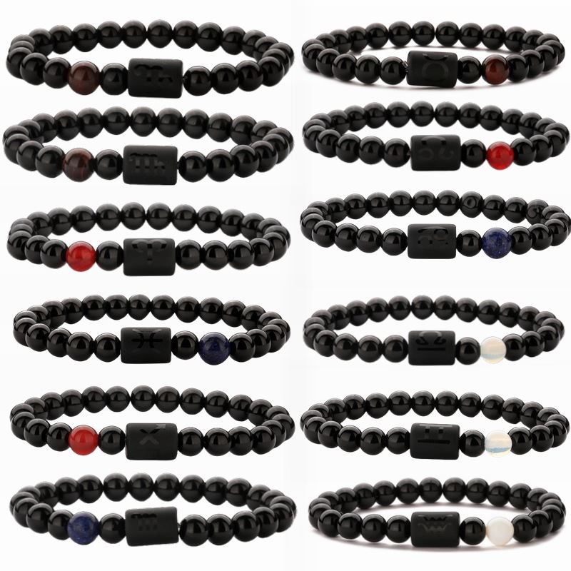 Fashion Pisces Lapis Onyx Beaded Geometric Zodiac Bracelet