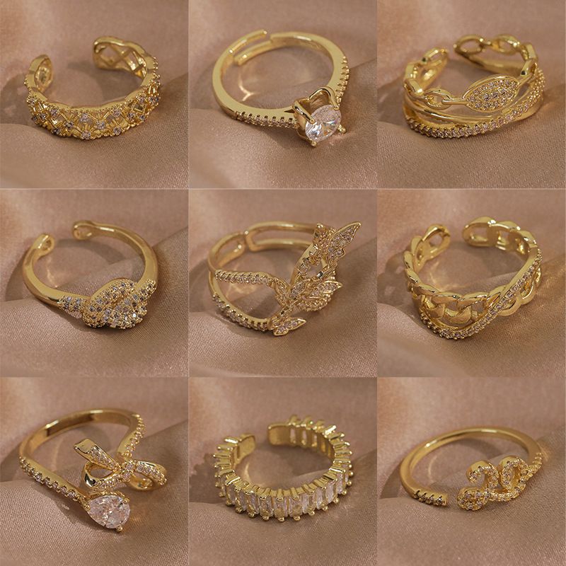 Fashion 9# Copper Set Zirconium Geometric Open Ring