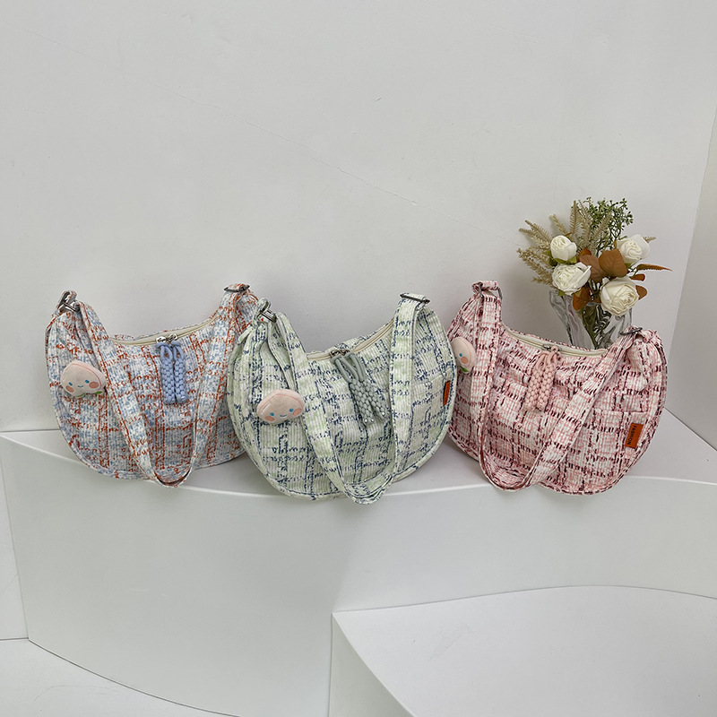 Fashion Pink Belt Pendant Houndstooth Large Capacity Shoulder Bag