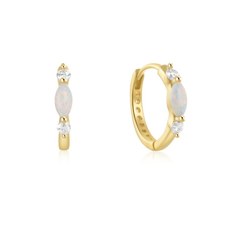 Fashion Gold Silver Inlaid Zirconium Opal Round Earrings