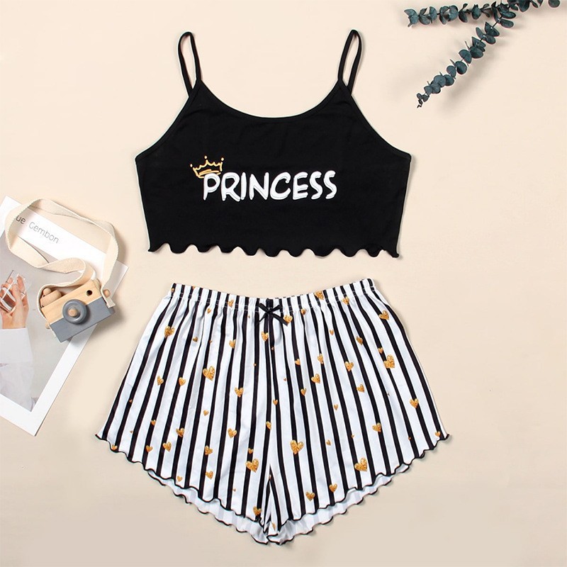 Conjunto De Pijama Y Shorts Con Tirantes Estampado Acrílico De Dos Piezas