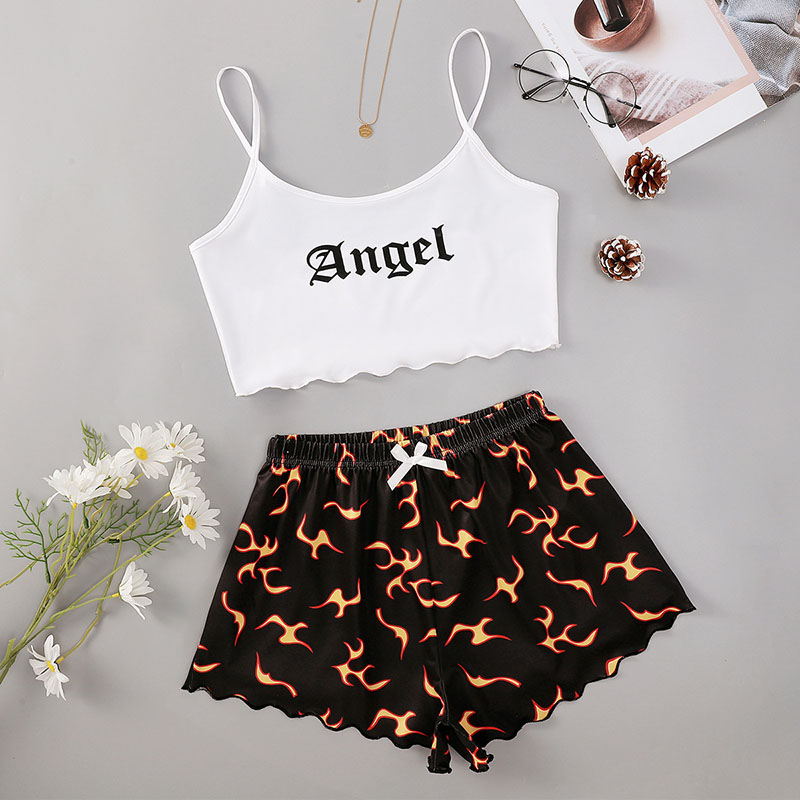 Conjunto De Pijama De Shorts Con Tirantes Estampados De Poliéster