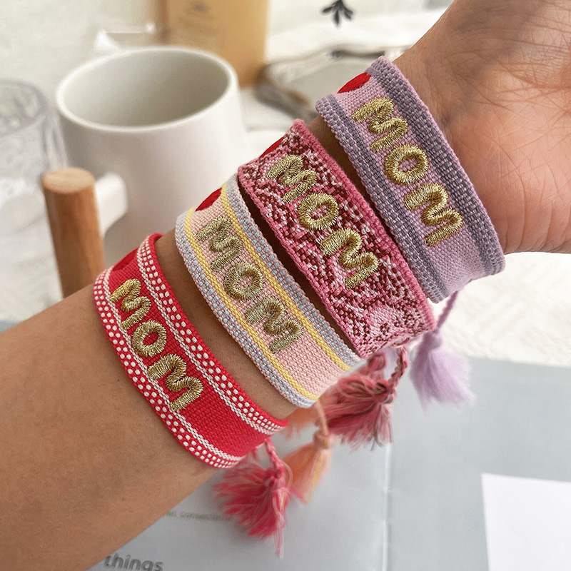 Fashion Rose Red Embroidered Letters Momo Love Tassel Bracelet