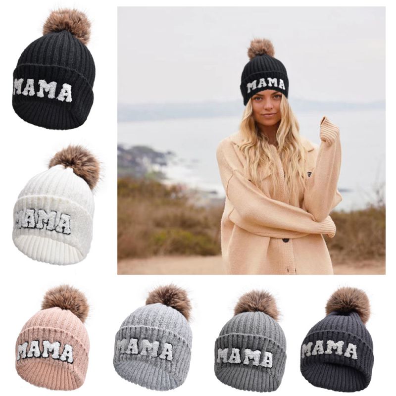 Gorro Padre-hijo De Punto Con Letras Bordadas