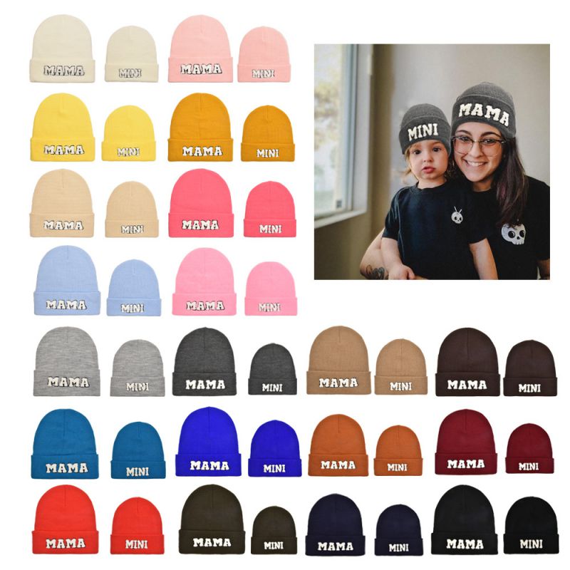 Gorro Padre-hijo De Punto Con Letras Bordadas