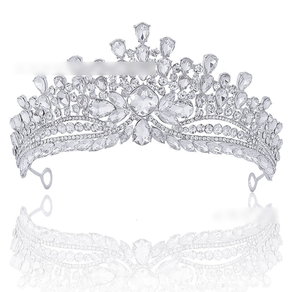 Fashion Silver White Alloy Diamond Geometric Crown