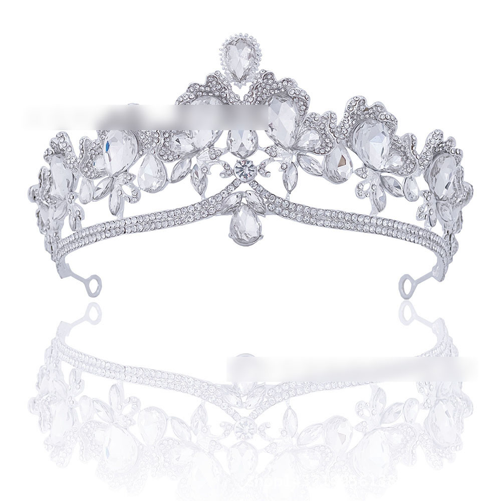 Fashion Silver White Alloy Diamond Geometric Crown