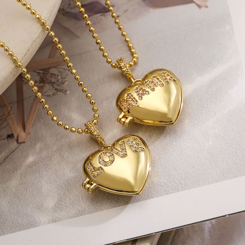 Fashion 2# Copper Inlaid Zirconium Love Photo Clip Necklace