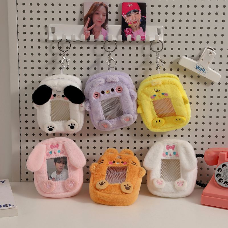 Fashion Pink Ears Bunny Visual Plush Cartoon Card Holder