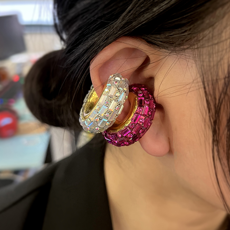 Fashion Dark Green Alloy Diamond Round Ear Cuff
