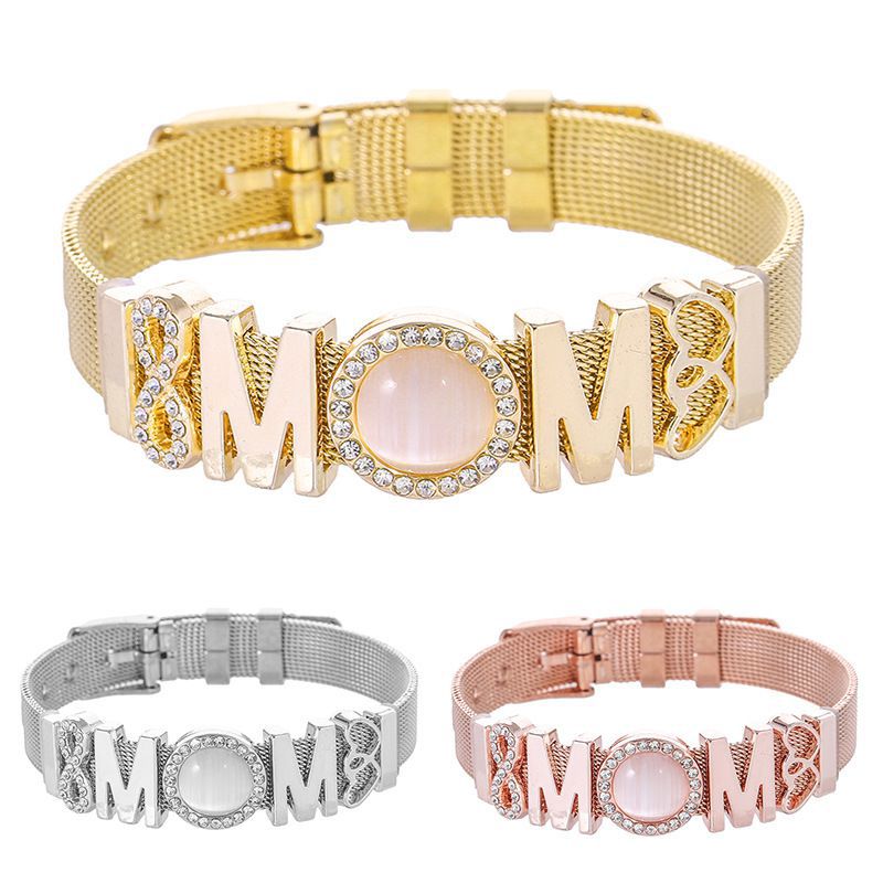 Fashion Two Colors Titanium Steel Diamond Geometric Strap Bracelet