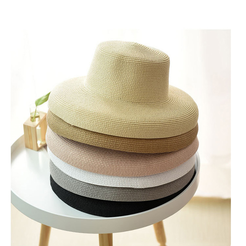 Fashion Khaki Flat Top Large Brim Sun Hat