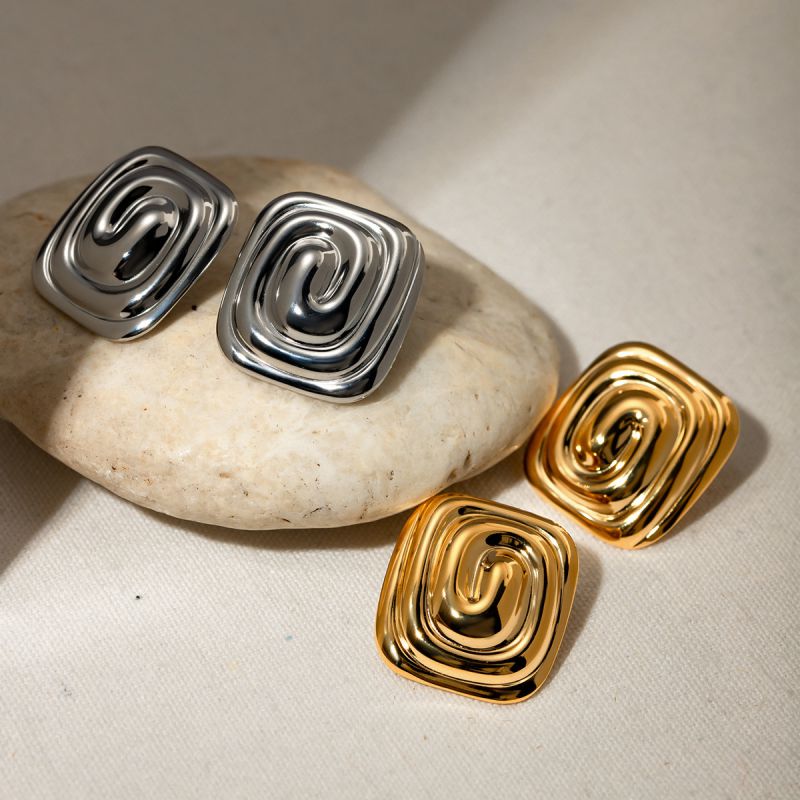 Gold Stainless Steel Spiral Swirl Earrings