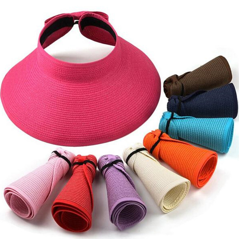 Fashion Red Straw Foldable Empty Top Sun Hat