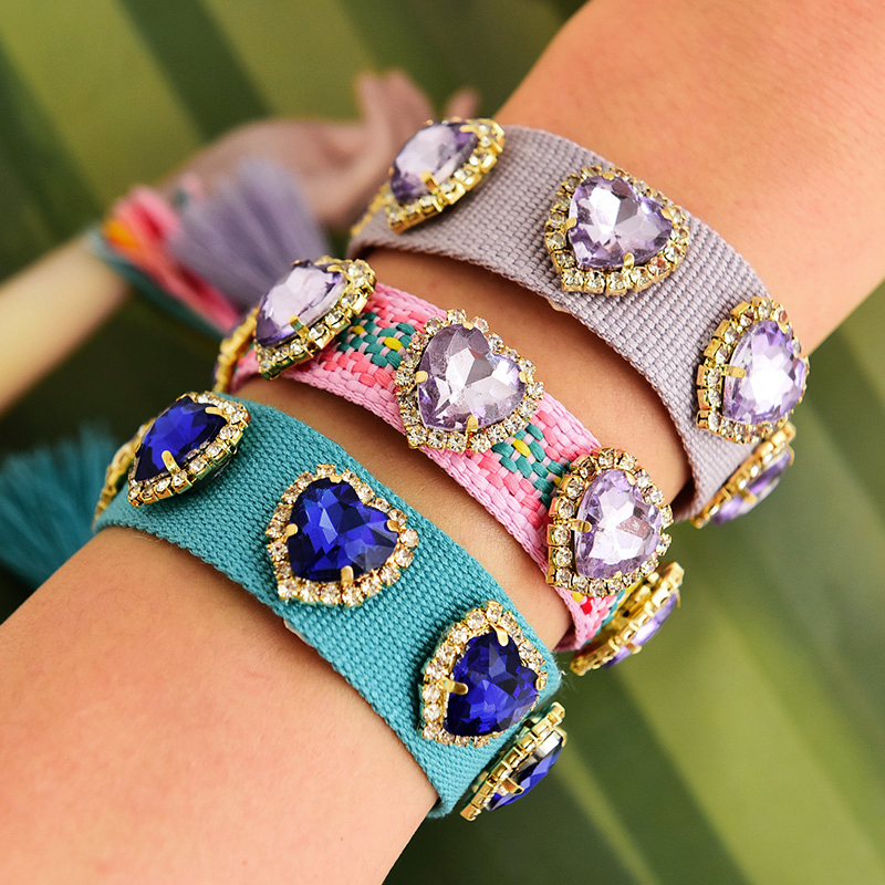 Pulsera De Borlas De Aleación Con Forma De Corazón De Diamantes