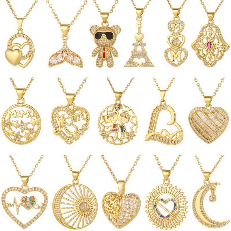Fashion 13# Gold-plated Copper And Diamond Love Necklace