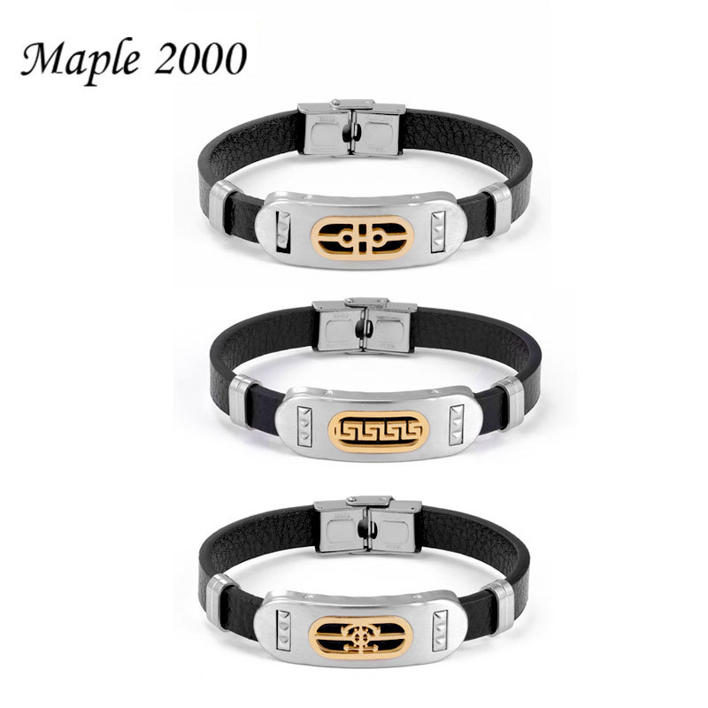 Fashion Style 9 Stainless Steel Gold-plated Geometric Leather Cord Bracelet