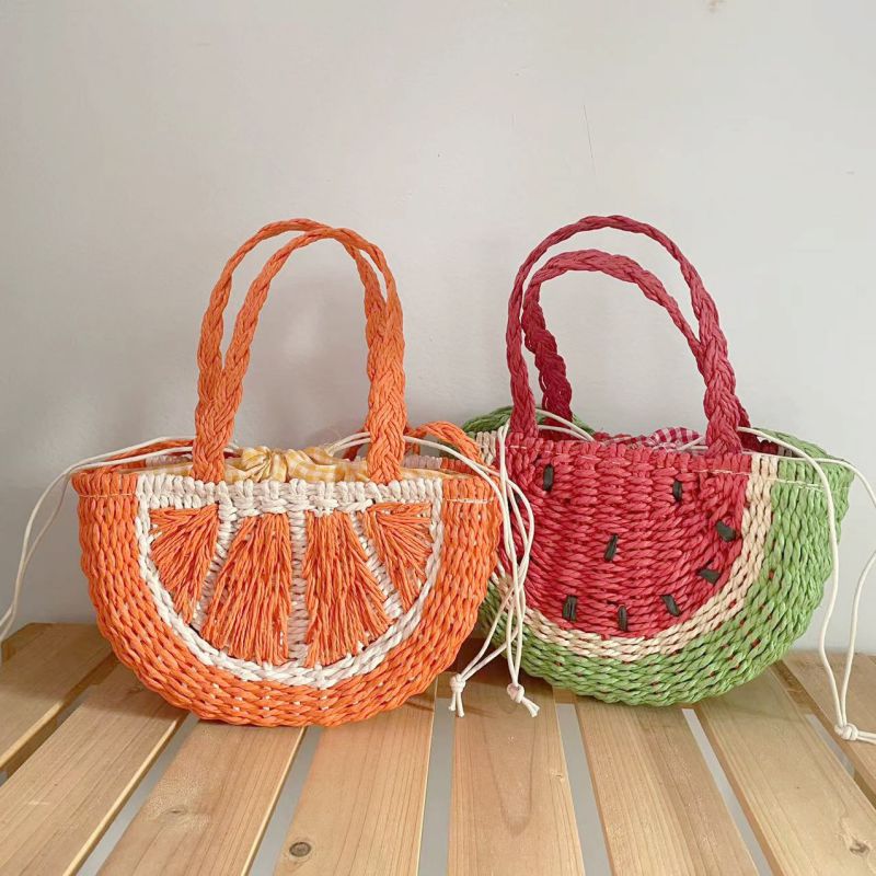 Fashion Orange Straw Children's Orange Handbag