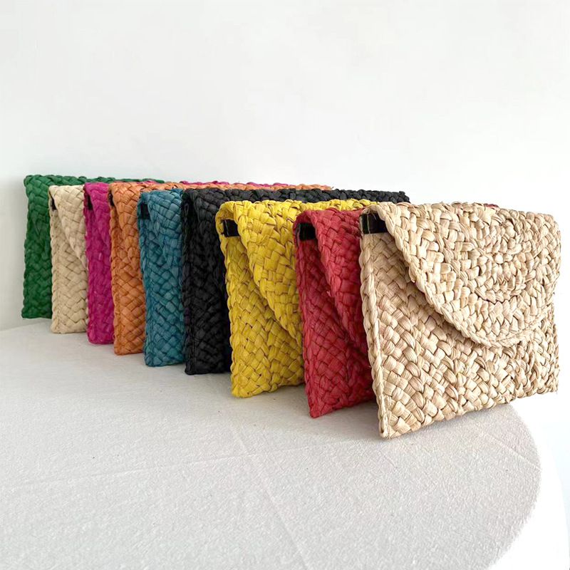 Fashion Khaki Straw Flap Clutch Bag