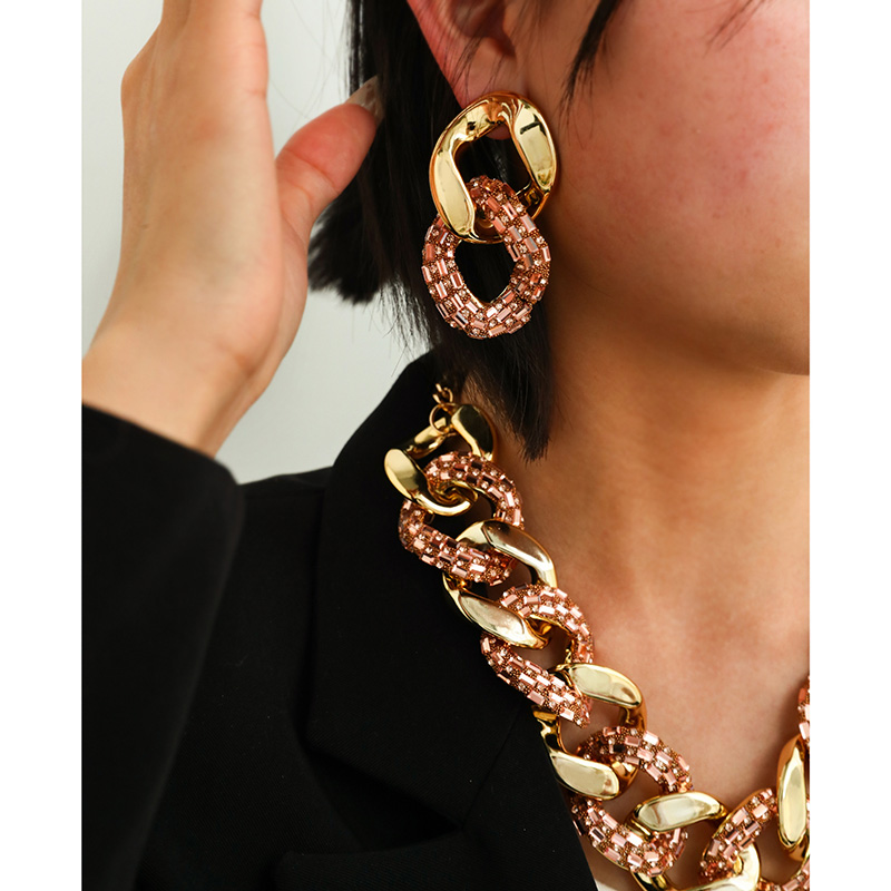 Fashion Color Resin Diamond Twist Necklace And Earring Set 3-piece Set