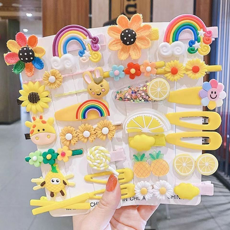 Fashion Yellow Model Fabric Geometric Flower Children's Hair Clip Set