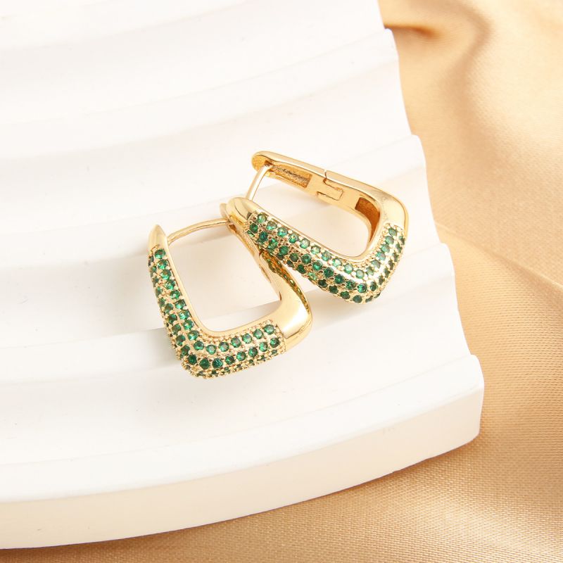Fashion Gold Gold Plated Copper Oval Earrings With Diamonds