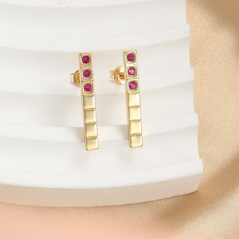 Fashion Gold Copper Diamond Geometric Cuboid Stud Earrings