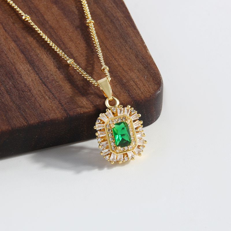 Fashion Gold Copper Diamond Square Necklace