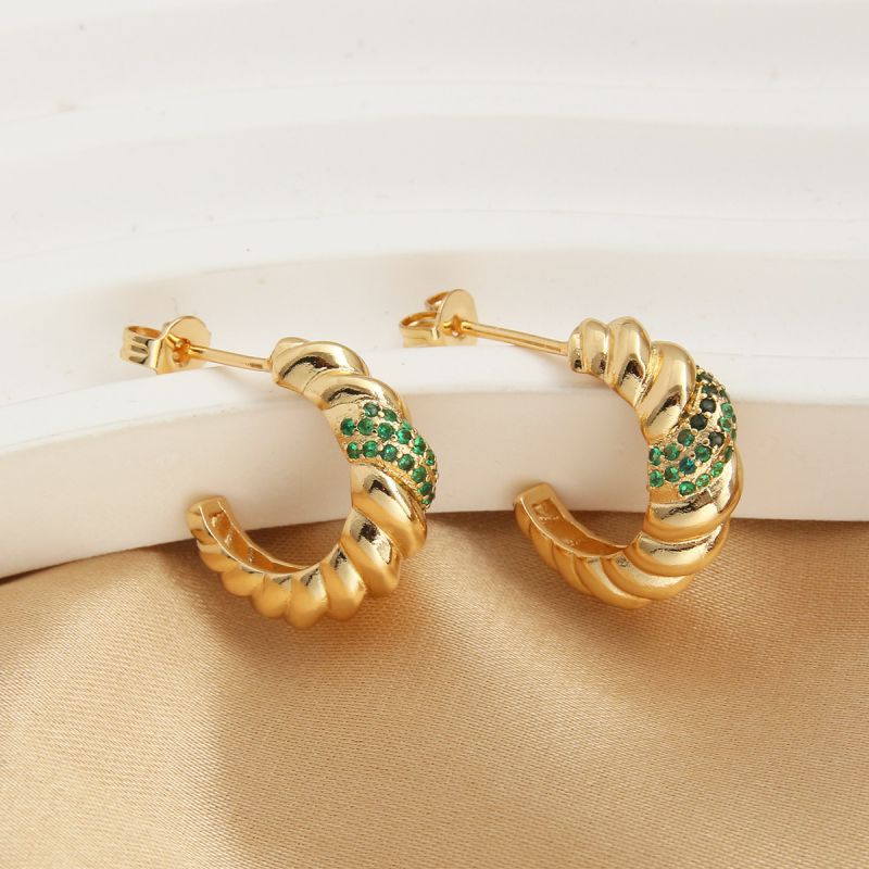 Fashion Gold Copper Diamond Spiral C-shaped Earrings