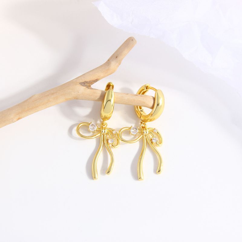 Fashion Gold Copper Diamond Bow Earrings
