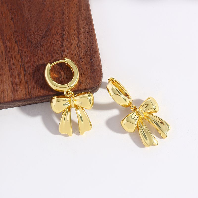 Fashion Gold Gold Plated Copper Bow Earrings