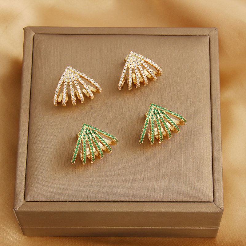 Fashion Champagne Gold White Zirconium Copper Studded Diamond Multi-layer Earrings