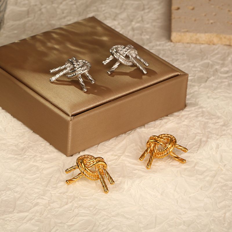 Fashion Gold Stainless Steel Knotted Earrings