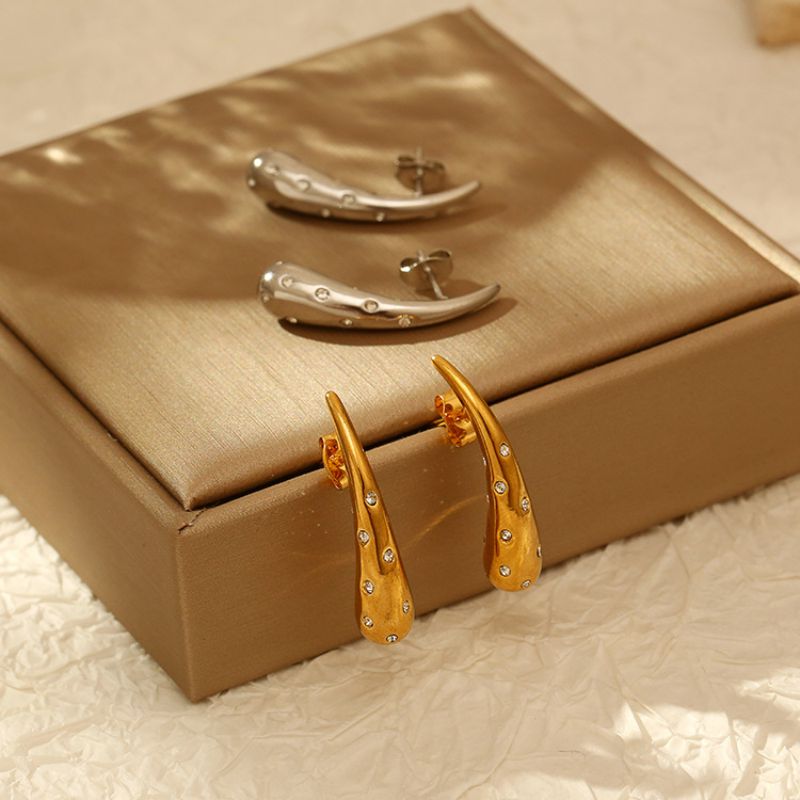Fashion Gold Stainless Steel Diamond Drop Earrings