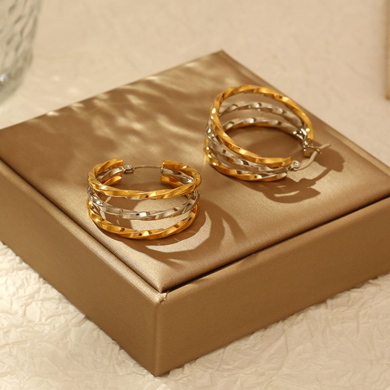 Fashion Color Matching Stainless Steel Twisted Round Earrings