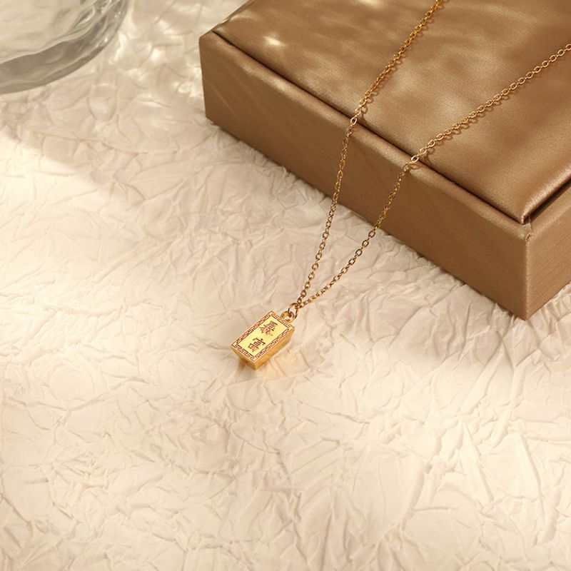 Fashion Rich Gold Necklace Stainless Steel Small Gold Brick Necklace