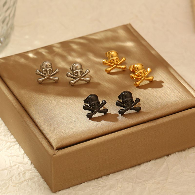 Fashion Skull Ear Nail Gold Stainless Steel Skull Men's Earrings